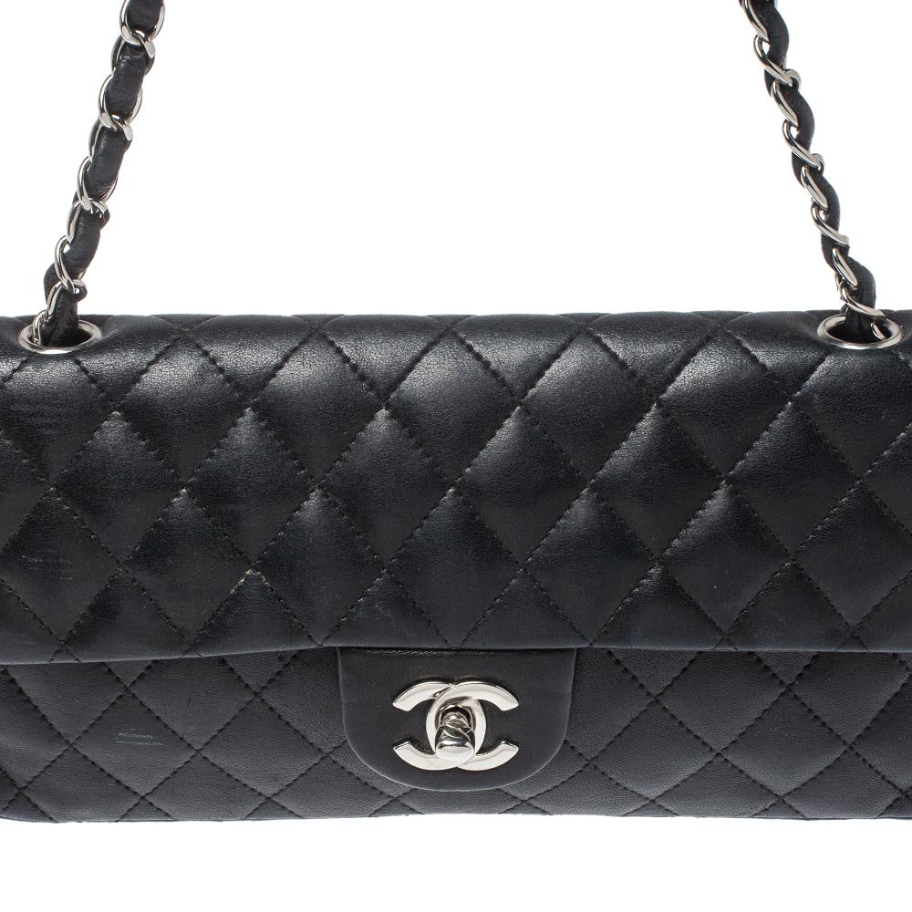 Chanel Black Quilted Leather Classic East West Flap Bag 6