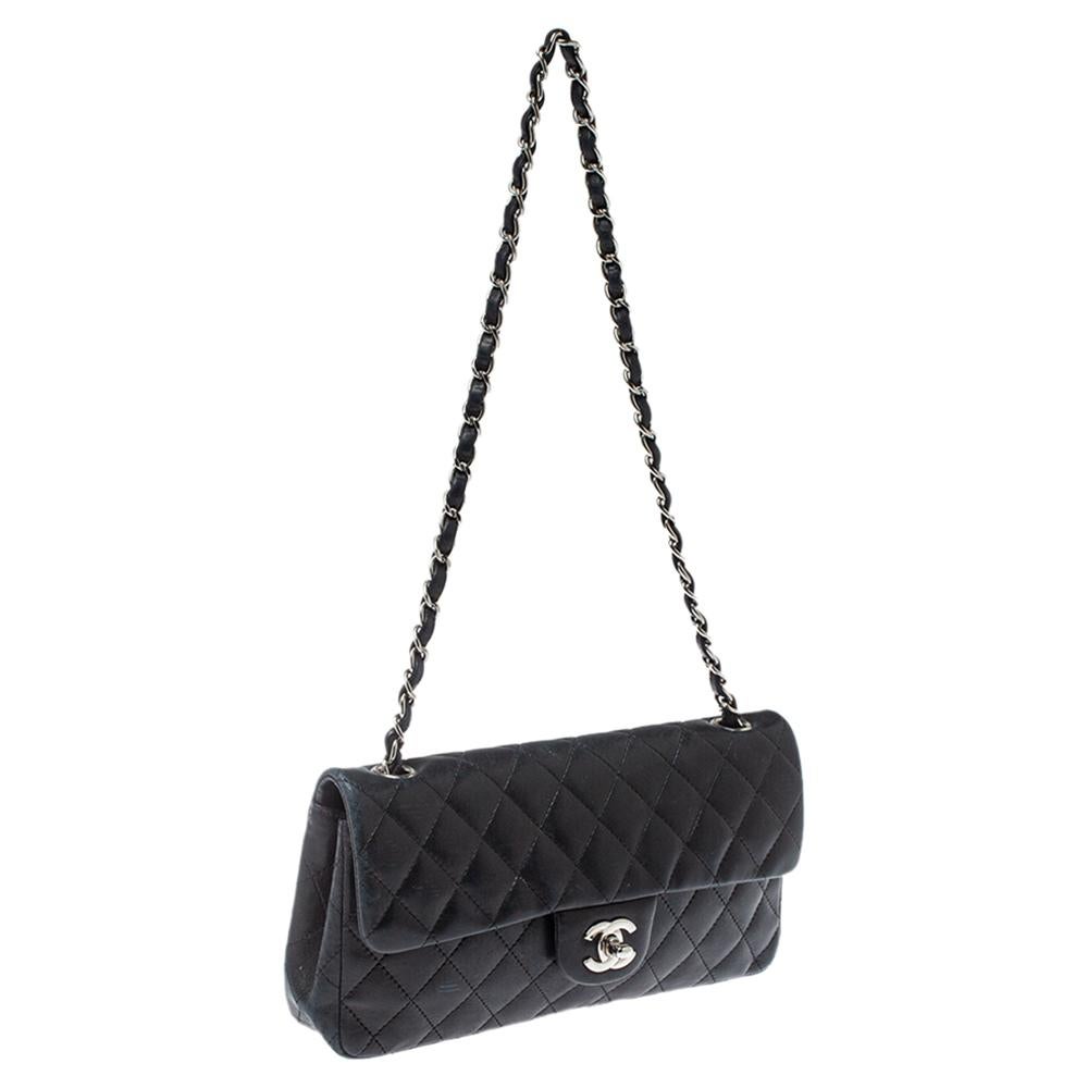 Women's Chanel Black Quilted Leather Classic East West Flap Bag