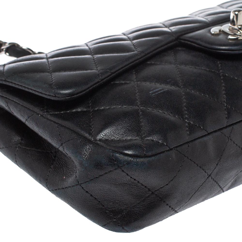 Chanel Black Quilted Leather Classic East West Flap Bag 2