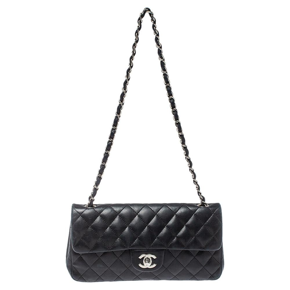 Chanel Black Quilted Distressed East West Flap Bag at Jill's