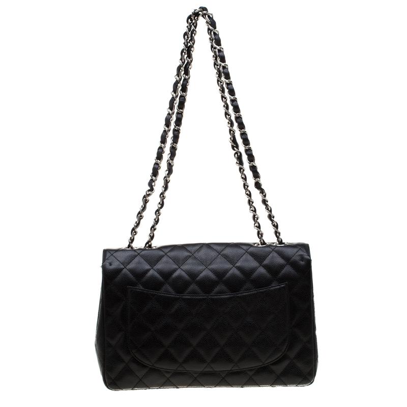 This Classic Single Flap bag from Chanel comes in a classy black shade which blends so well with the silver-tone hardware to exude beauty. Its leather body is detailed with their signature quilt, the iconic CC turn lock on the flap and the bag is