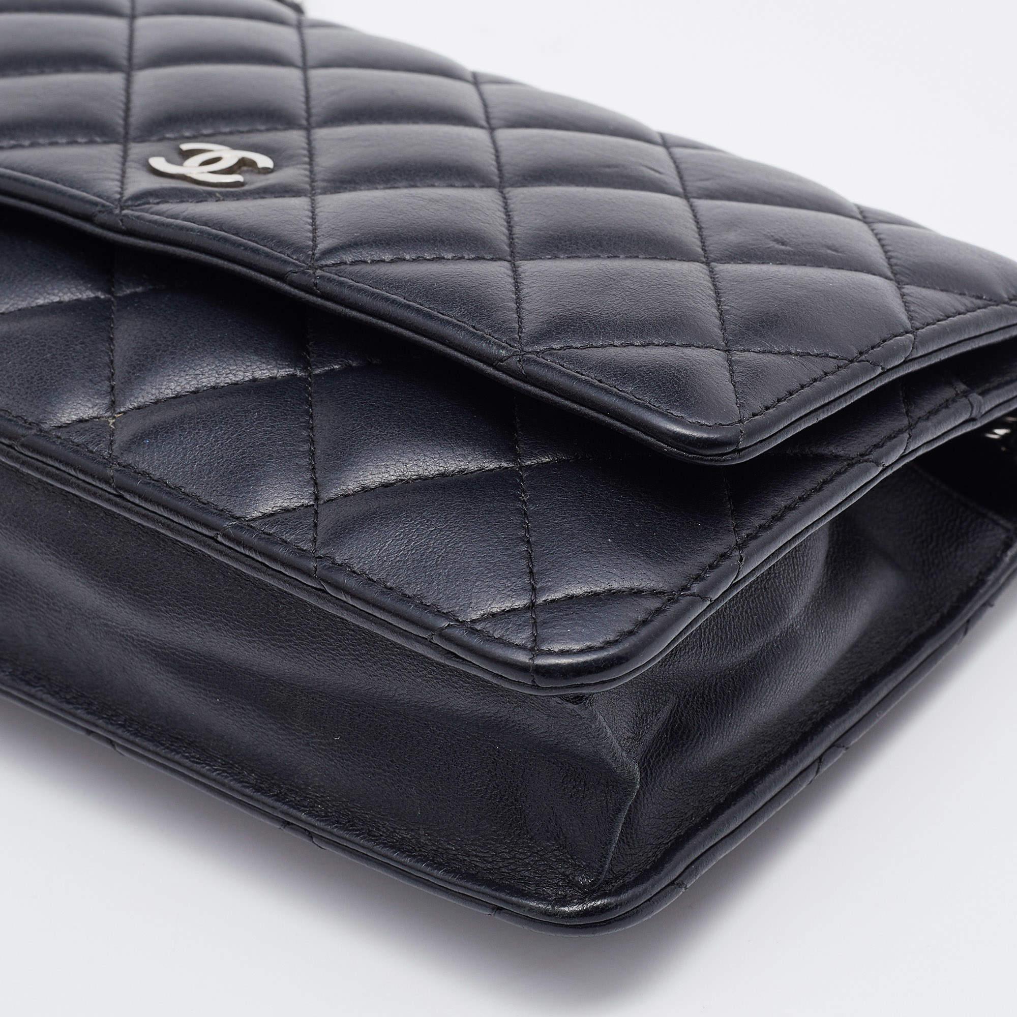 Chanel Black Quilted Leather Classic Wallet on Chain 6