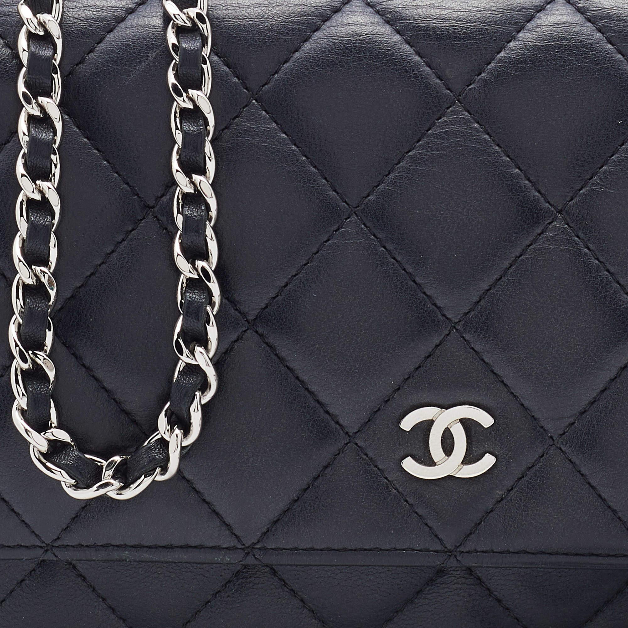 Chanel Black Quilted Leather Classic Wallet on Chain 7