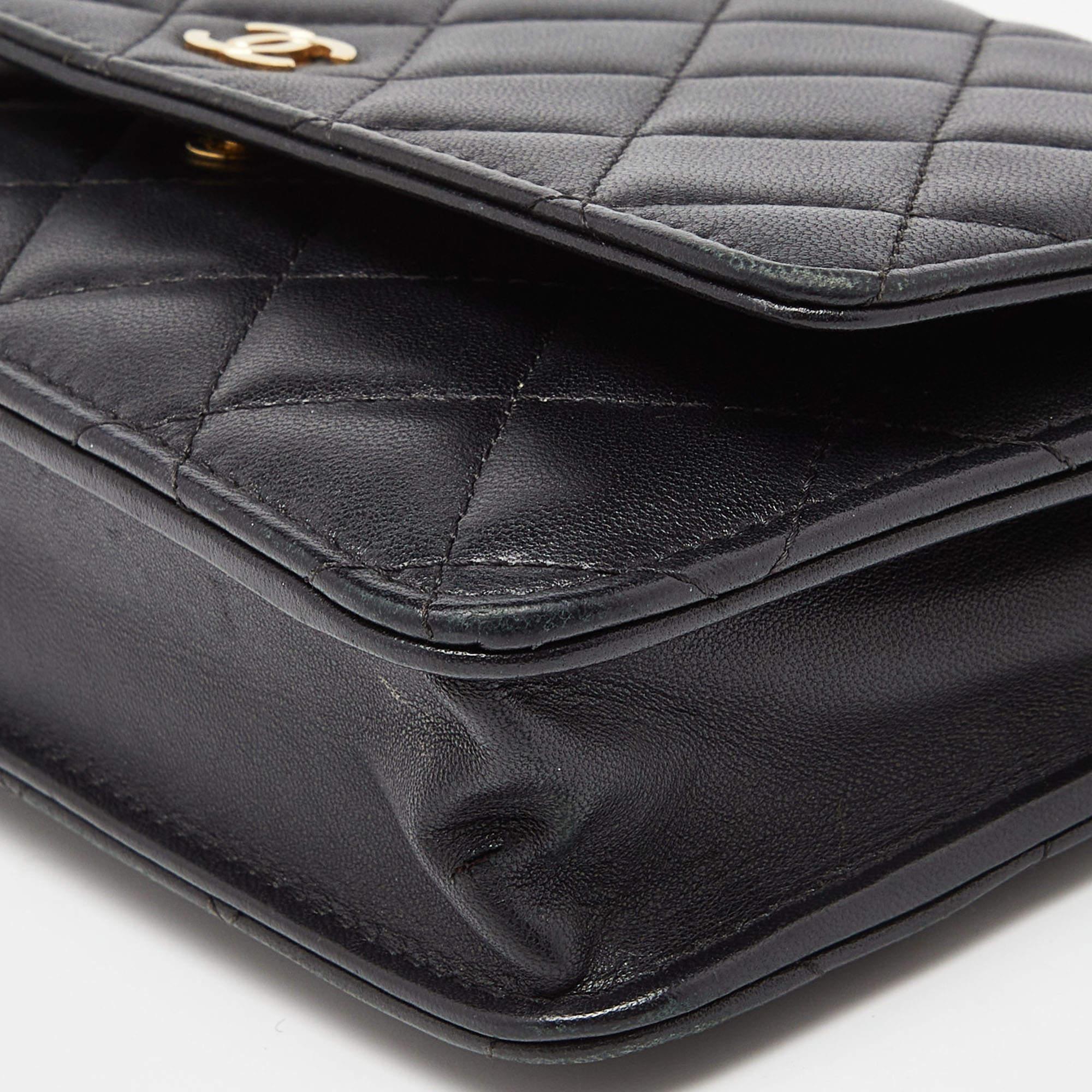 Chanel Black Quilted Leather Classic Wallet on Chain 7