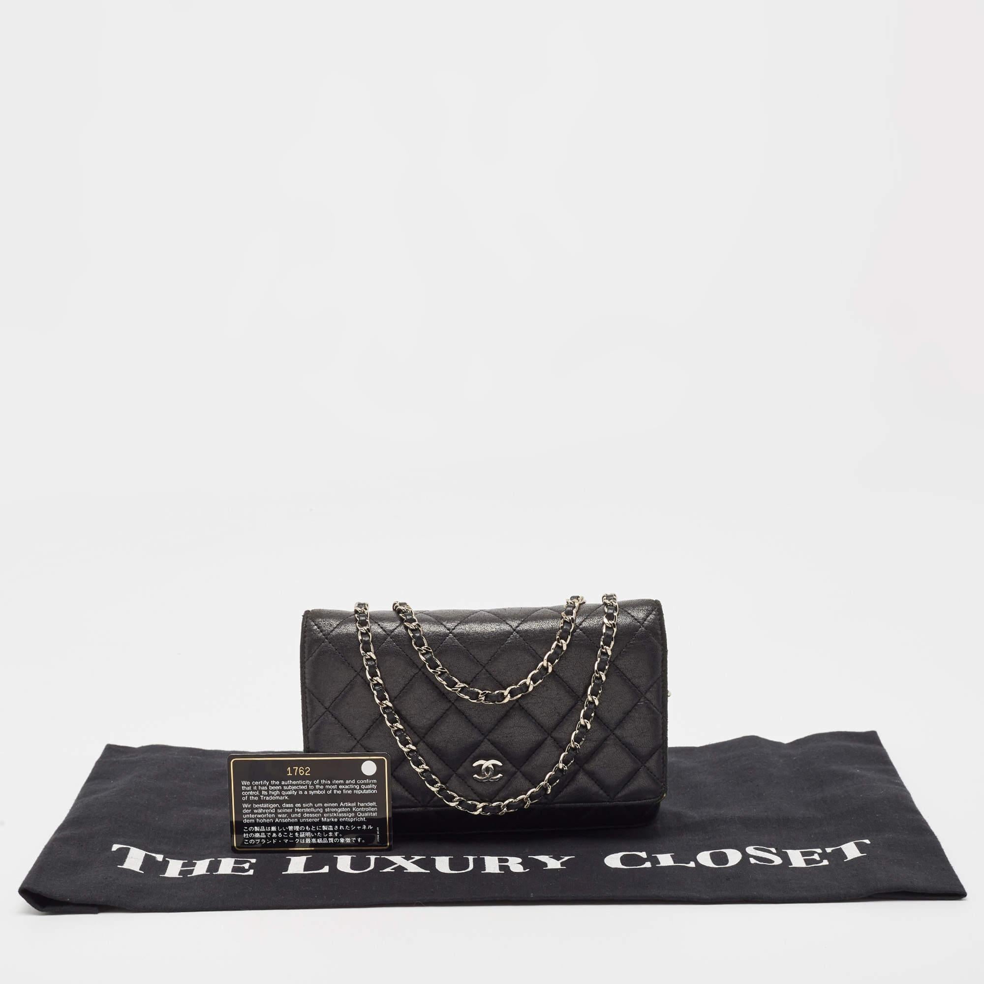 Chanel Black Quilted Leather Classic Wallet On Chain 11