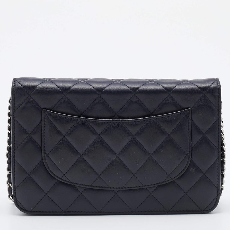 Chanel Black Quilted Leather Classic Wallet on Chain For Sale at