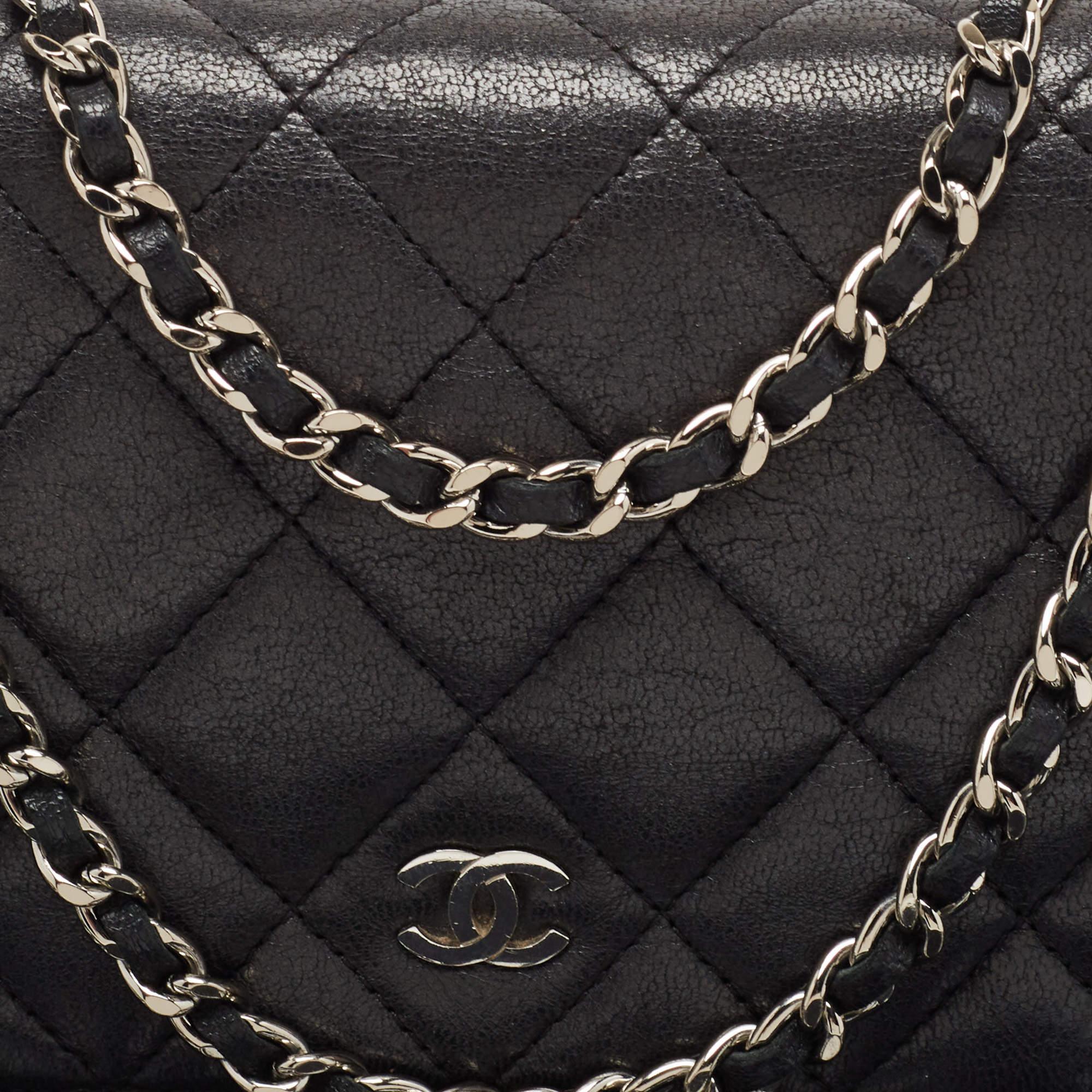 Women's Chanel Black Quilted Leather Classic Wallet On Chain