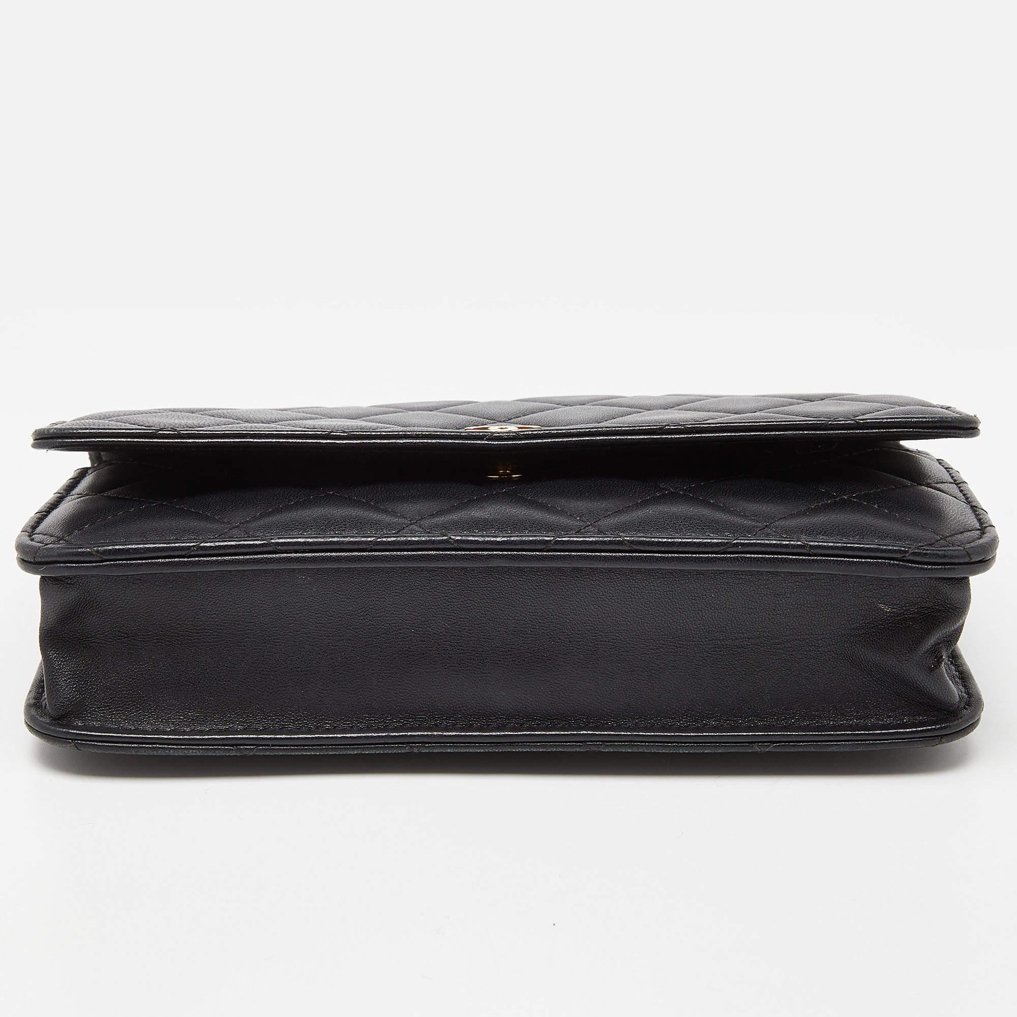 Women's Chanel Black Quilted Leather Classic Wallet on Chain