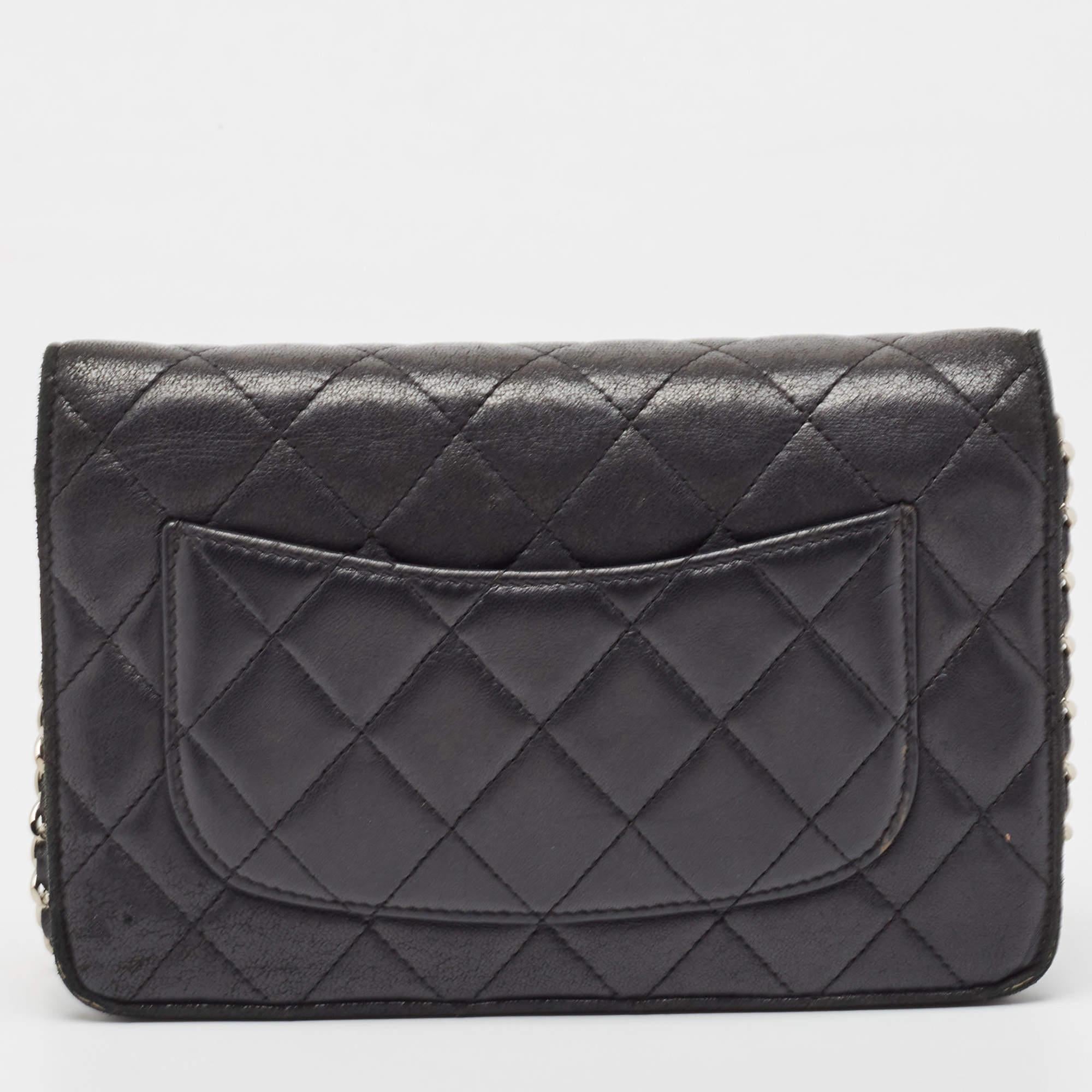 Chanel Black Quilted Leather Classic Wallet On Chain 2