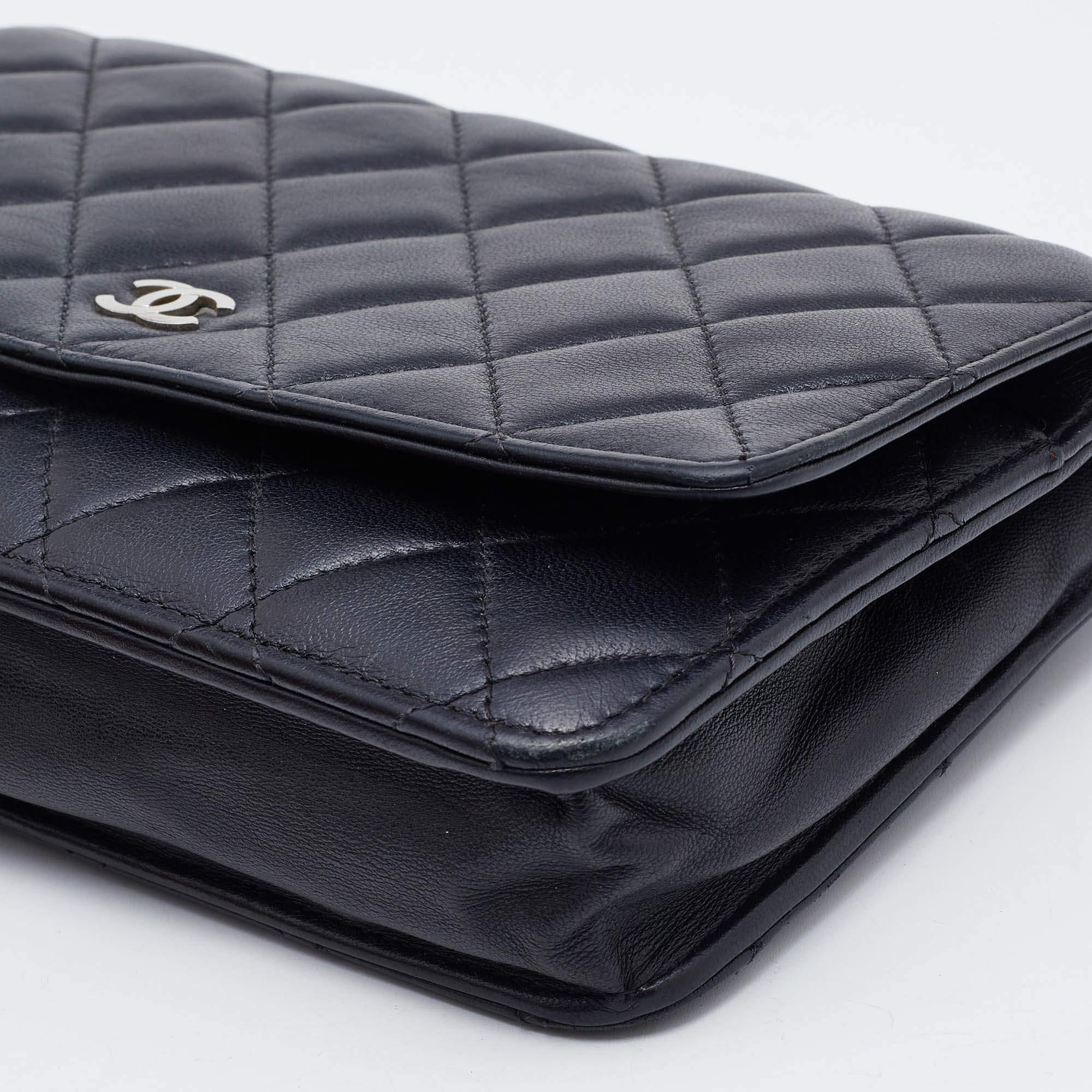 Women's Chanel Black Quilted Leather Classic Wallet on Chain