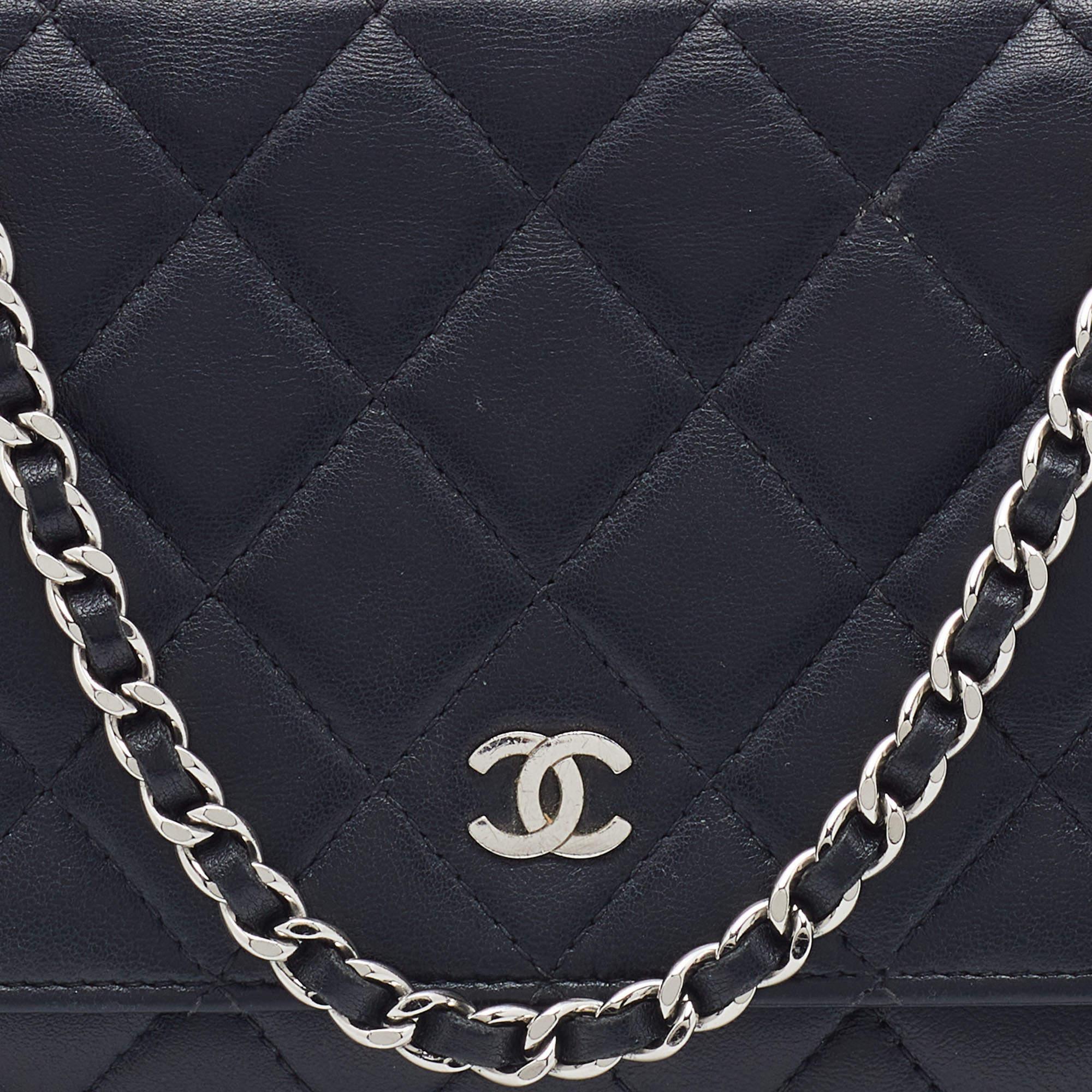 Chanel Black Quilted Leather Classic Wallet on Chain 2