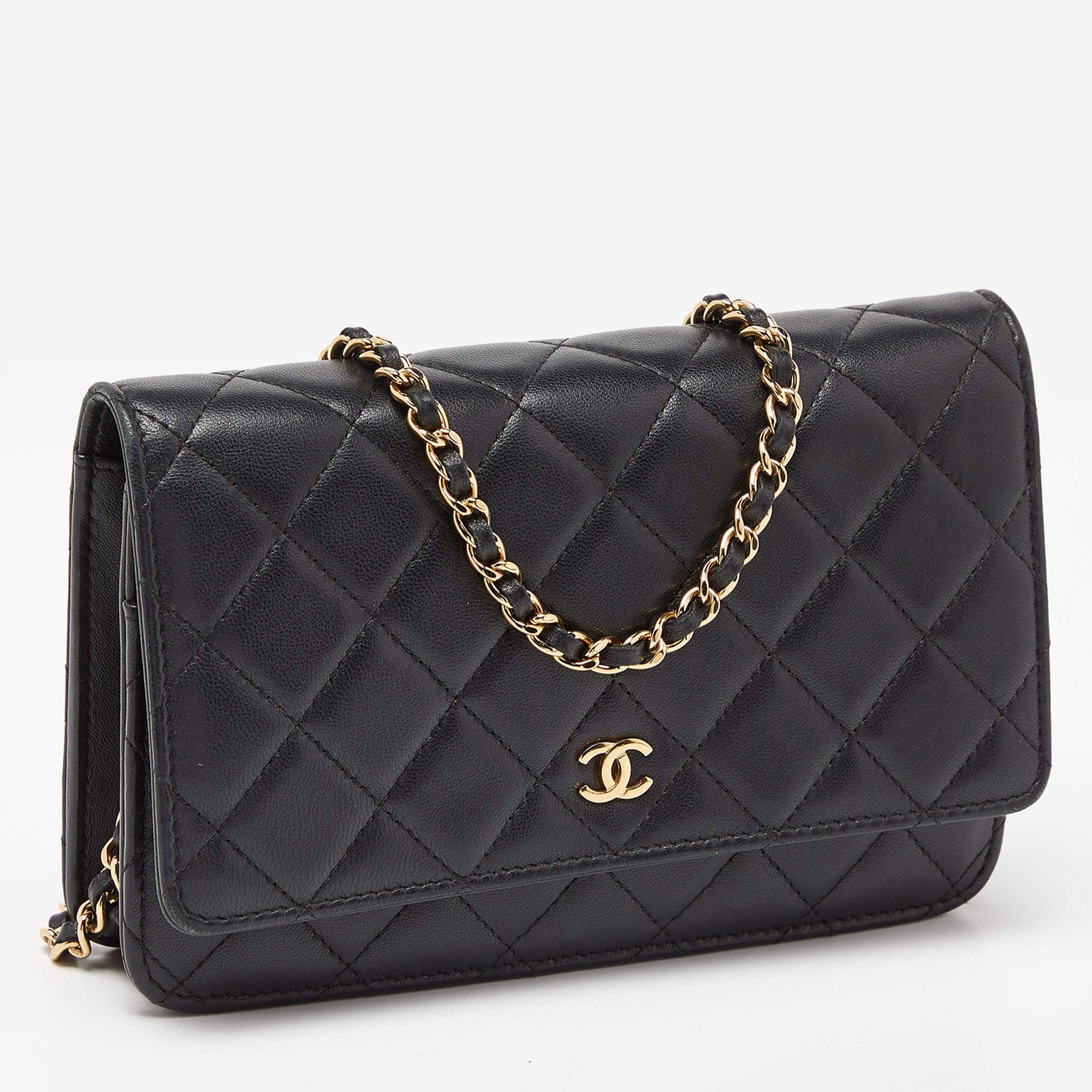 Chanel Black Quilted Leather Classic Wallet on Chain 5