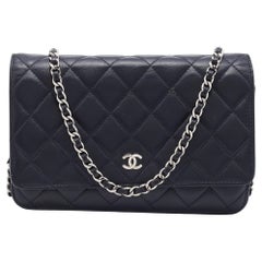 Chanel Black Quilted Leather Classic Wallet on Chain