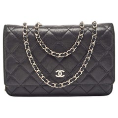Chanel Black Quilted Leather Classic Wallet On Chain