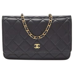 Chanel Black Quilted Leather Classic Wallet on Chain