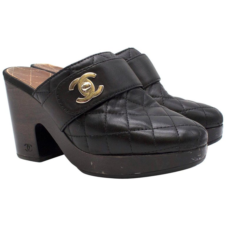 CHANEL, Shoes, Chanel Lambskin Quilted Cc Turn Lock Clogs Size 38