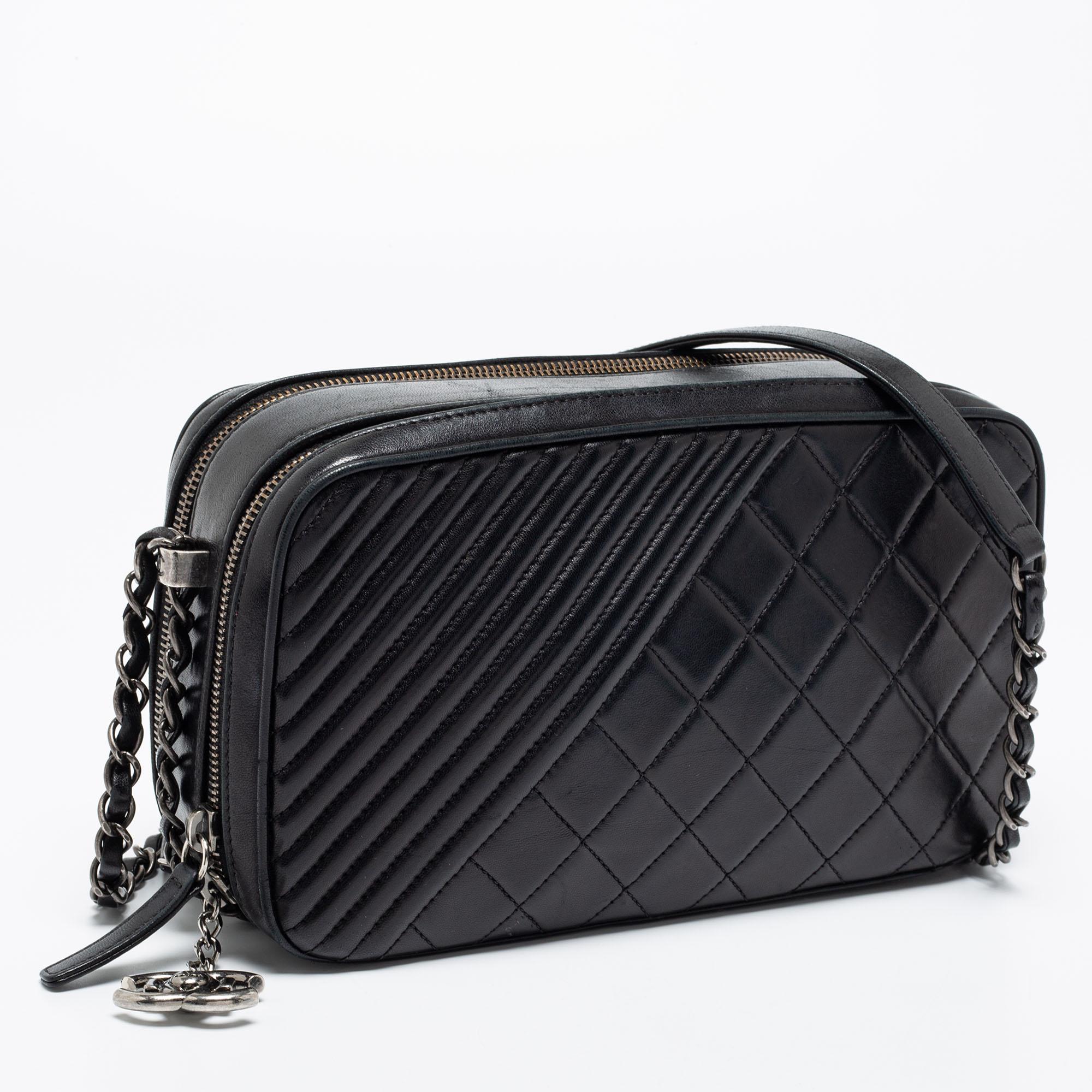 Women's Chanel Black Quilted Leather Coco Boy Camera Case Bag