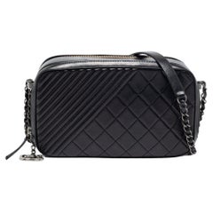 Chanel Black Quilted Leather Coco Boy Camera Case Bag
