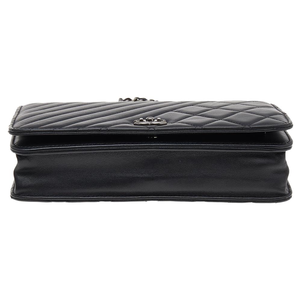 Chanel Black Quilted Leather Coco Boy Flap WOC Bag In Good Condition In Dubai, Al Qouz 2