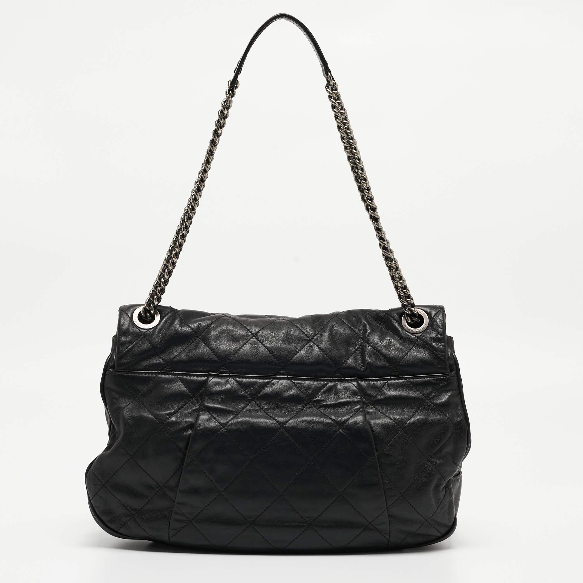 Chanel Black Quilted Leather Coco Pleats Flap Bag For Sale 6