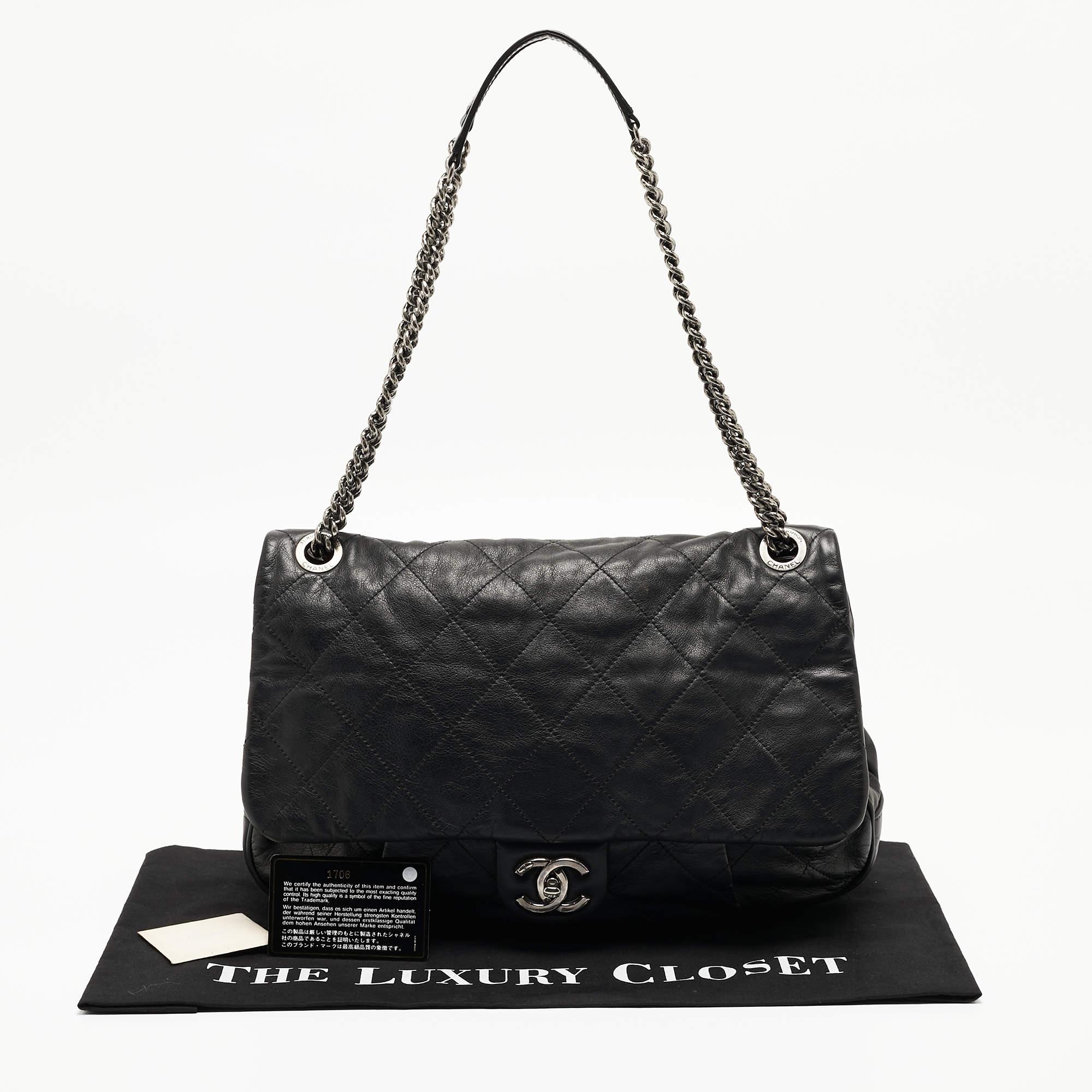 Chanel Black Quilted Leather Coco Pleats Flap Bag For Sale 9
