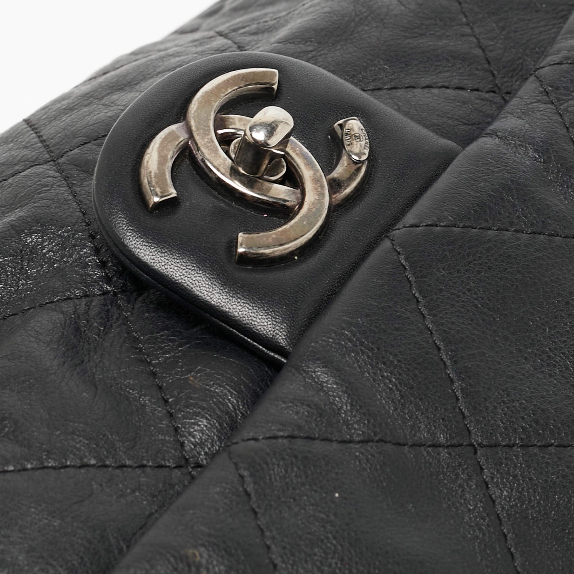 Chanel Black Quilted Leather Coco Pleats Flap Bag For Sale 3