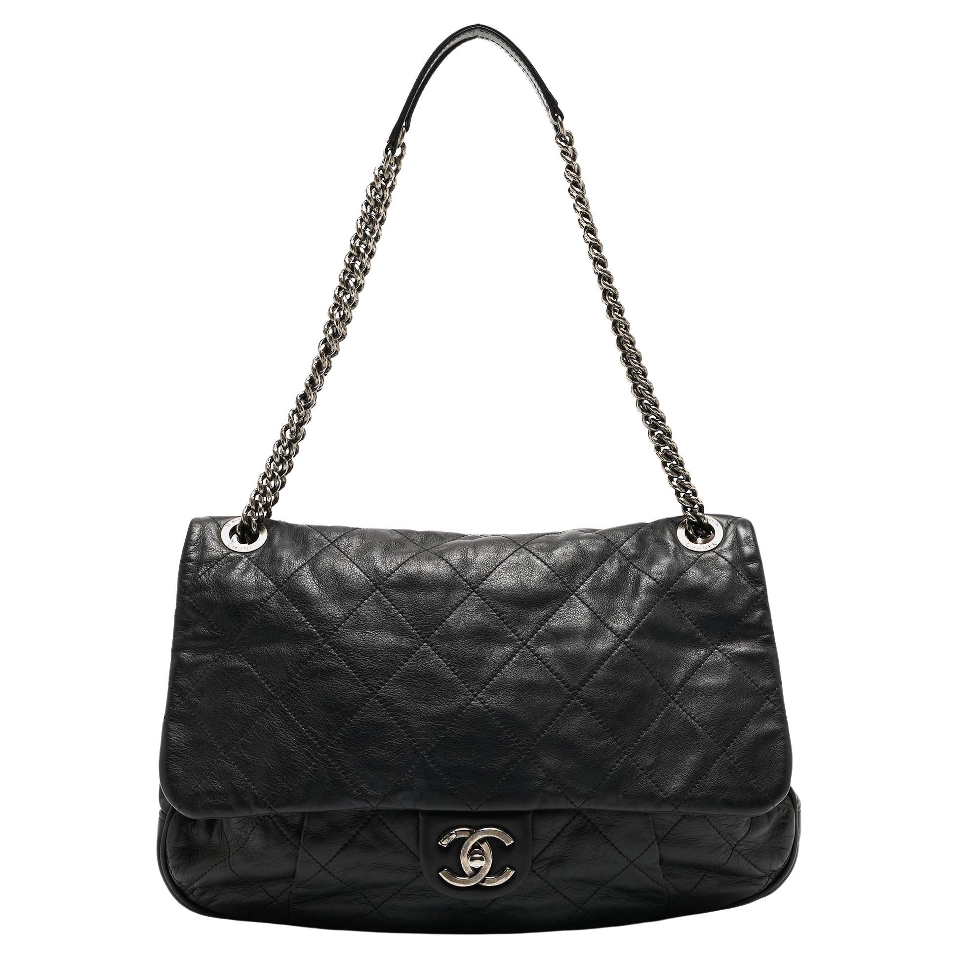 Chanel Black Quilted Leather Coco Pleats Flap Bag For Sale