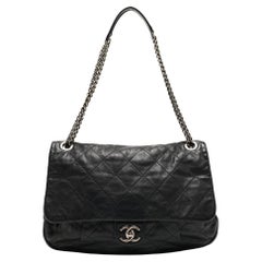 Vintage Chanel Black Quilted Leather Coco Pleats Flap Bag