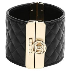 CHANEL Black Quilted Leather Cuff