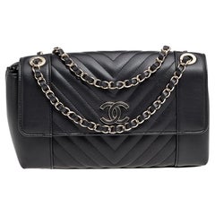 Chanel Black Quilted Leather Daily Chevron Flap Bag