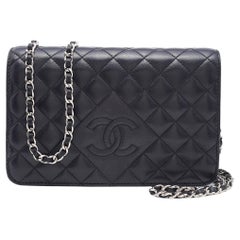 Chanel Black Quilted Leather Diamond CC Wallet On Chain
