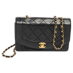 Retro Chanel Black Quilted Leather Diana Flap Bag