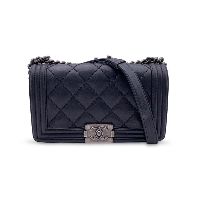Chanel Black Quilted Leather Double Stitched Medium Boy Shoulder