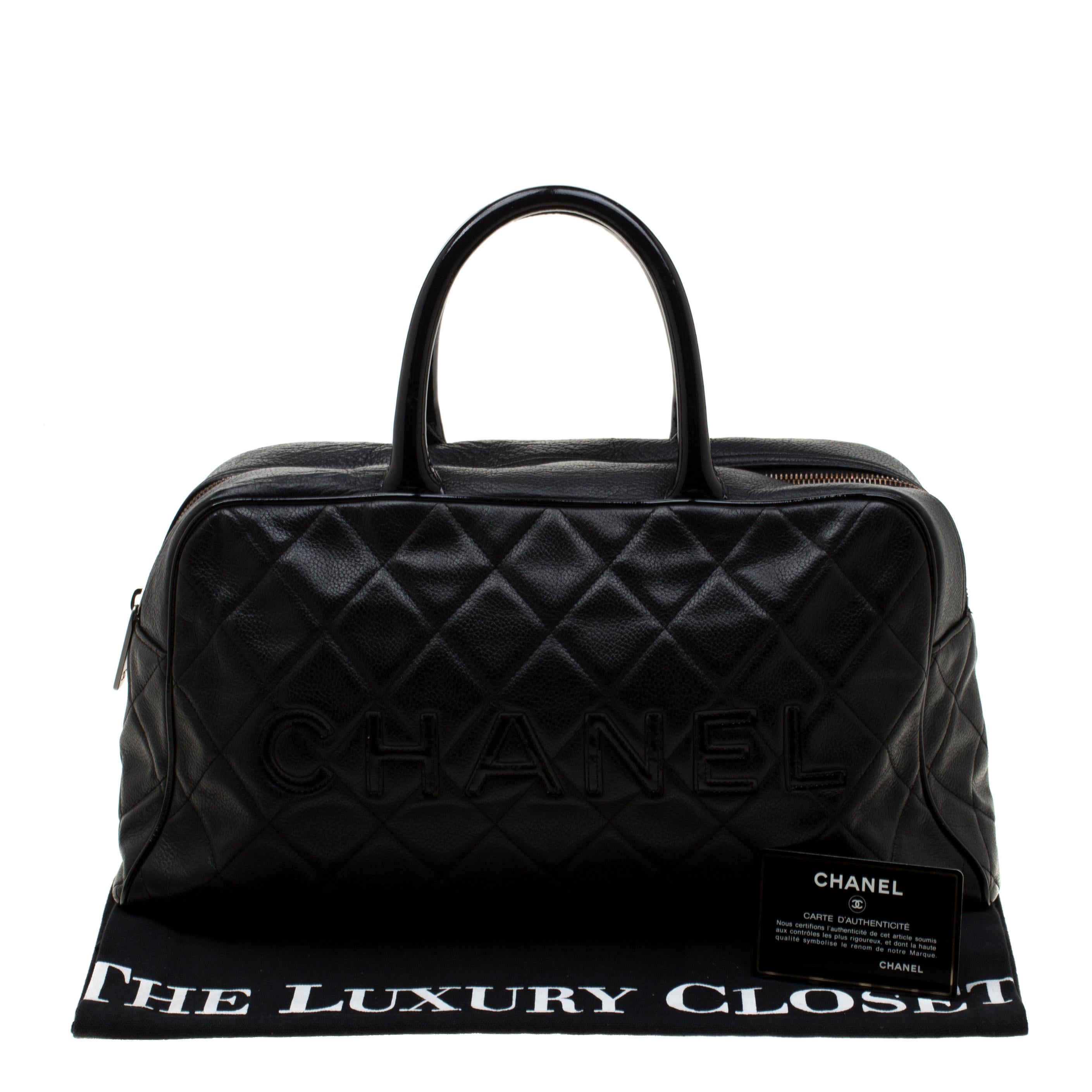 Chanel Black Quilted Leather Enamel Boston Bag 8