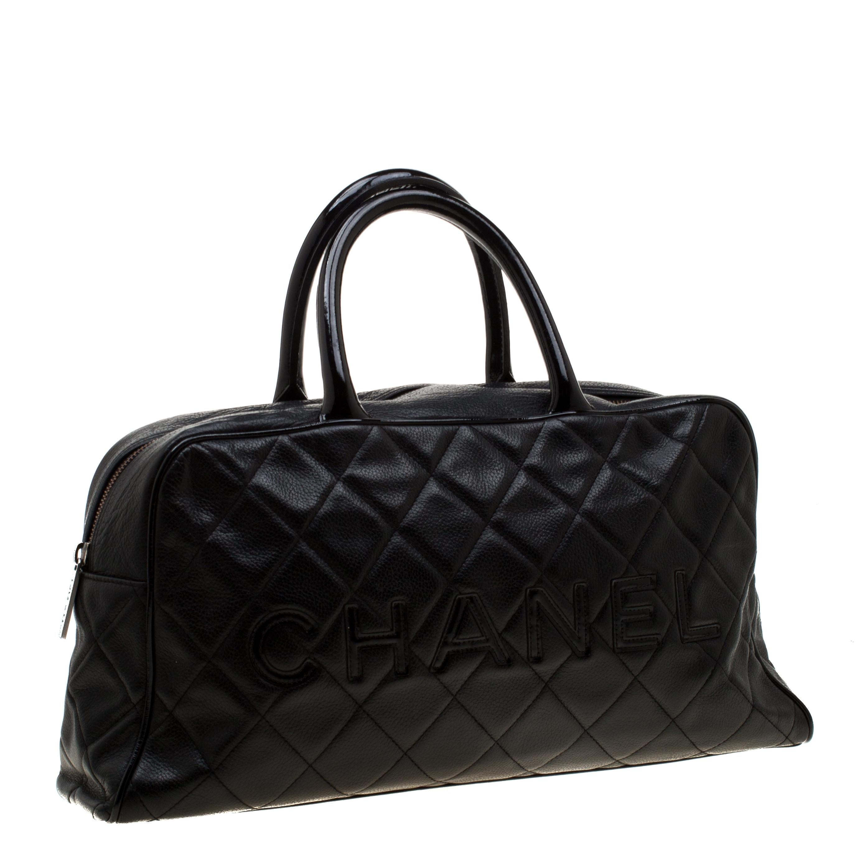 Women's Chanel Black Quilted Leather Enamel Boston Bag