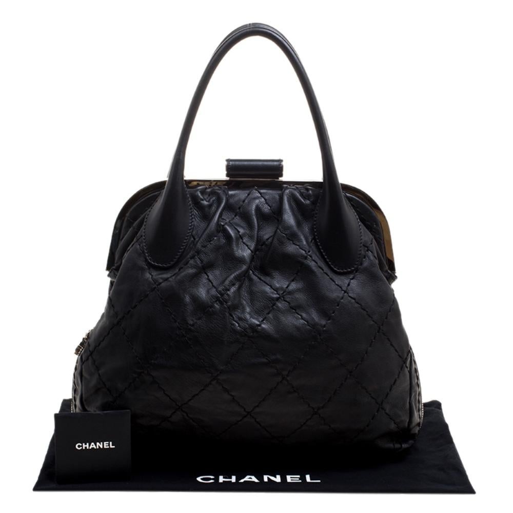 Chanel Black Quilted Leather Expandable Zip Around Frame Satchel 8