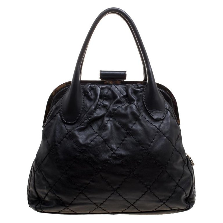 Chanel Black Quilted Leather Expandable Zip Around Frame Satchel at 1stDibs