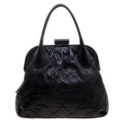 Chanel Black Quilted Leather Expandable Zip Around Frame Satchel