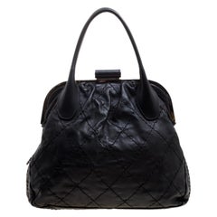 chanel black satchel Chanel Black Quilted Leather Expandable Zip Around Frame Satchel