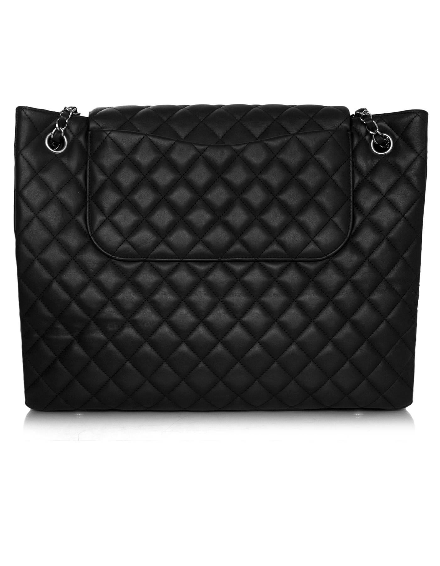 Chanel Black Quilted Leather Flap Large Shopping Tote Bag rt. $5, 500 In Excellent Condition In New York, NY