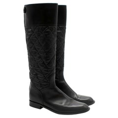 Chanel Black Quilted Leather Flat Long Boots - Us size 10.5