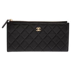 Chanel Black Quilted Leather Flat Zip Wallet