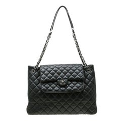 Chanel Black Quilted Leather Front Pocket Flap Tote