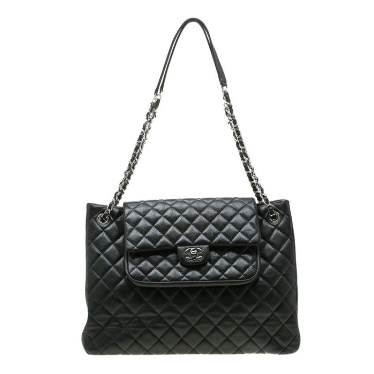 CHANEL Black Quilted Caviar Leather Petite Shopping Tote PST