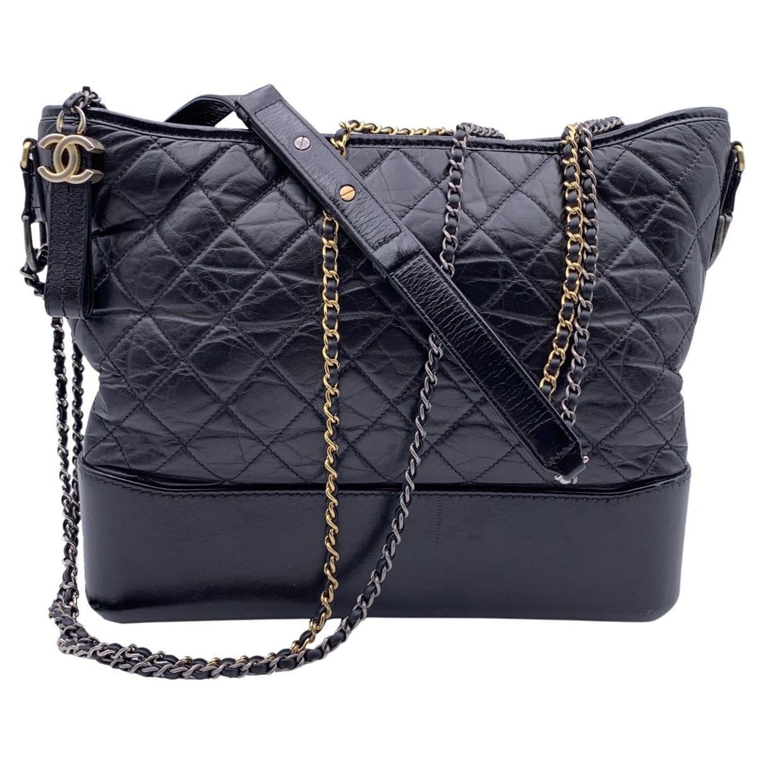 Chanel Pink/Black Quilted Leather CC Ligne Cambon Bag at 1stDibs