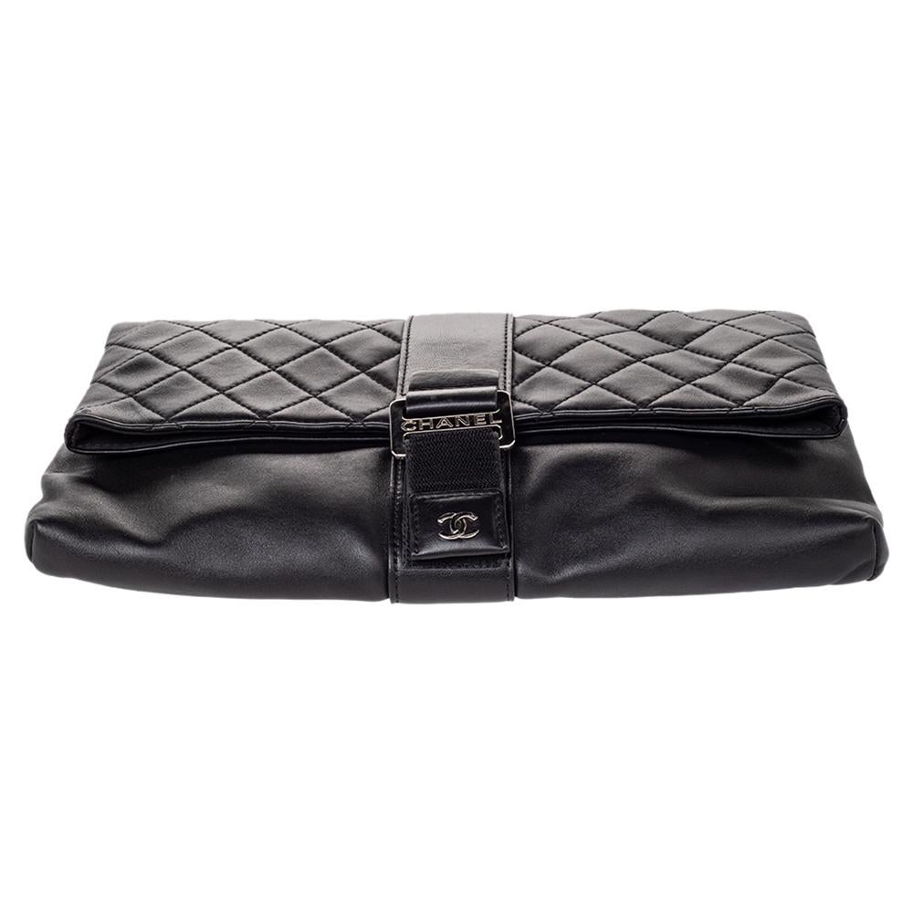 Chanel Black Quilted Leather Grip Clutch 8