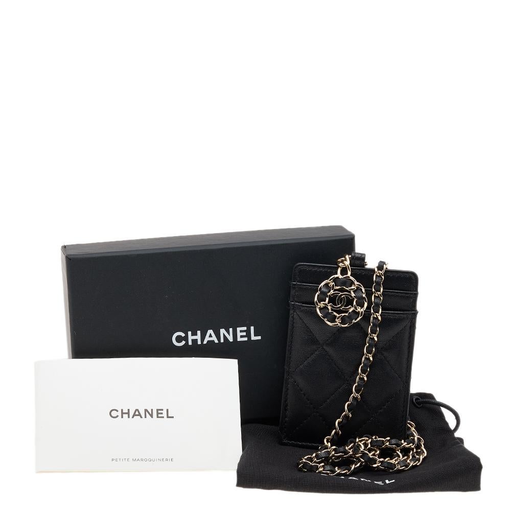 Chanel Black Quilted Leather Infinity Lanyard ID Card Holder 3