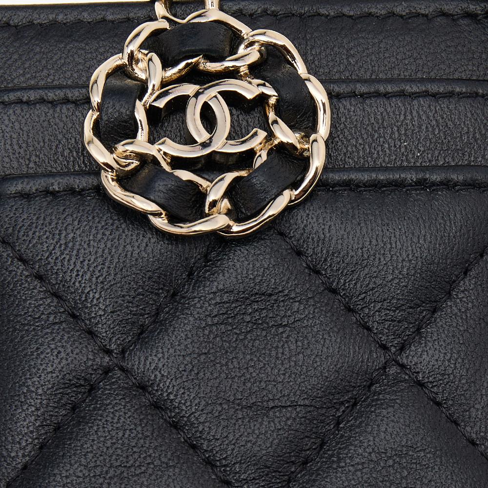 Women's Chanel Black Quilted Leather Infinity Lanyard ID Card Holder