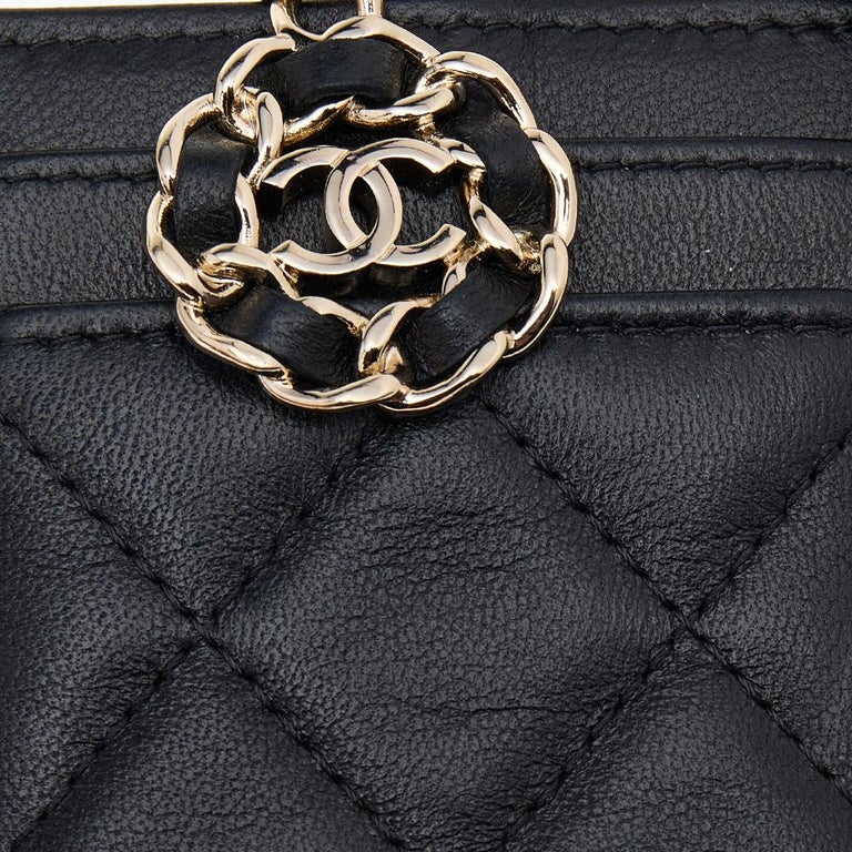 Chanel Black Quilted Leather Infinity Lanyard ID Card Holder at 1stDibs