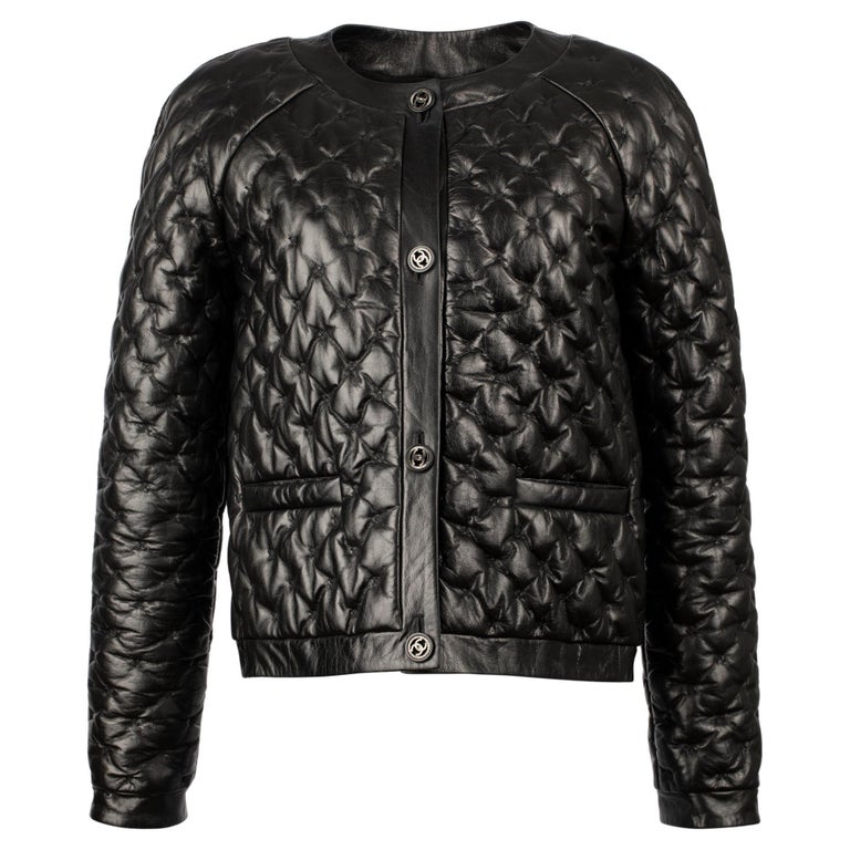 Chanel Black Quilted Leather Jacket 38 FR at 1stDibs